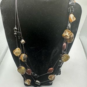 Beautiful Multi- layered stone Necklace in light blue colors of Brown Rustic